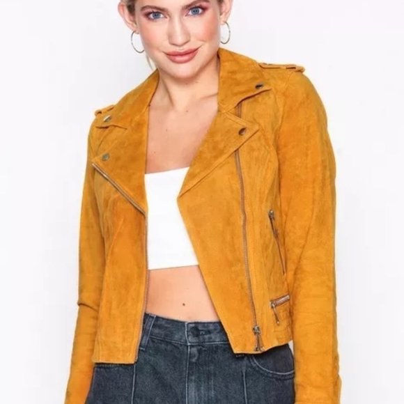 BEST JACKET FULLY LINED SOFT SUEDE LEATHER | AMBER GOLD YELLOW MUSTARD NUGGET OR - Picture 3 of 14